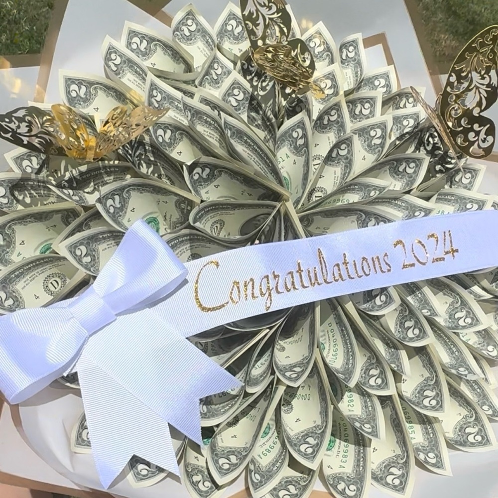Graduation Money Bouquet with White Ribbon